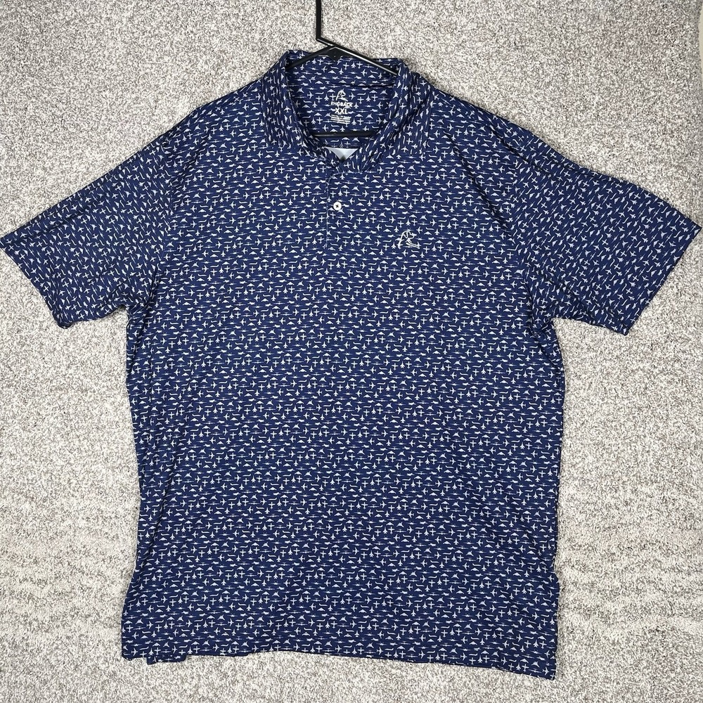 Rhoback  Performance Polo Shirt Mens XXL Navy Blue Aviation Fighter Jet Print